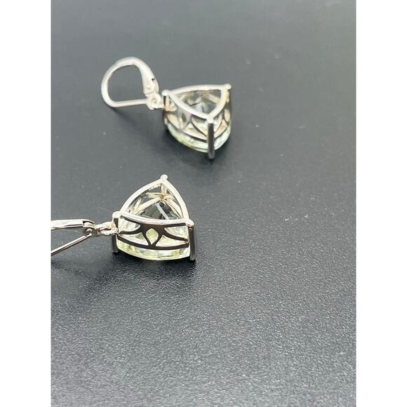 DK 925 Designer Sterling Silver Trillion Cut Green Amethyst Leverback Earrings - Picture 10 of 10